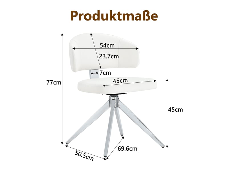  Chaise de salle à manger lot de 2 pivotantes à 360 degrés avec dossier incurvé et assise rembourrée en pu blanc  - Conforama C