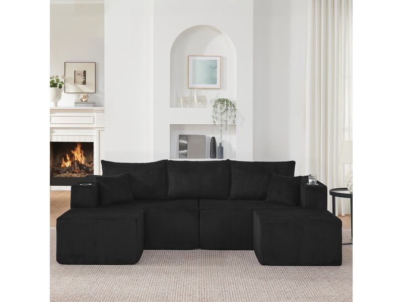  Canapé d'angle modulable 3 places avec ottomanes noir homvra  - Conforama D