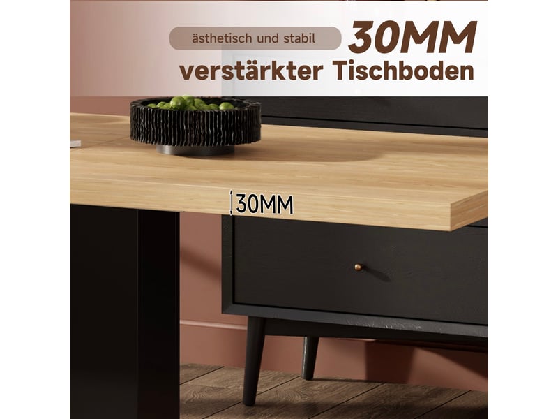 Table à manger extensible 140180 x 70 cm en mdf finition bois naturel, plateau 30 mm, pieds doubles colonnes, jusqu'à 8 personnes. - Conforama E