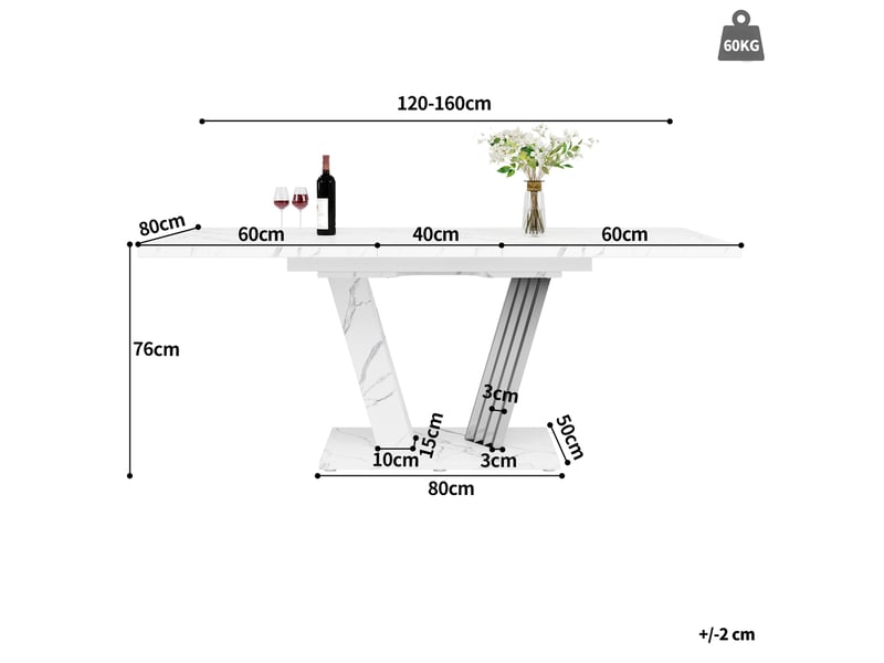 Table extensible, 120-160x80x76 cm, design moderne, pratique, plateau mdf et bois, piètement métal, coloris blanche - Conforama C