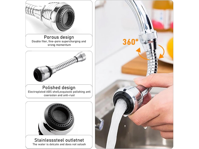 Extension de robinet rotative, modes réglables, aérateur flexible. Pour évier de cuisine et lavabo. Pratique et durable - Conforama C