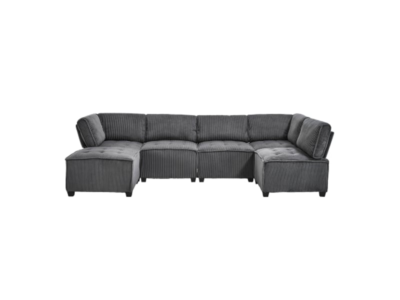 Canapé modulaire 6 places - velours côtelé - ergonomique - flexible - poches de rangement gris - Conforama A