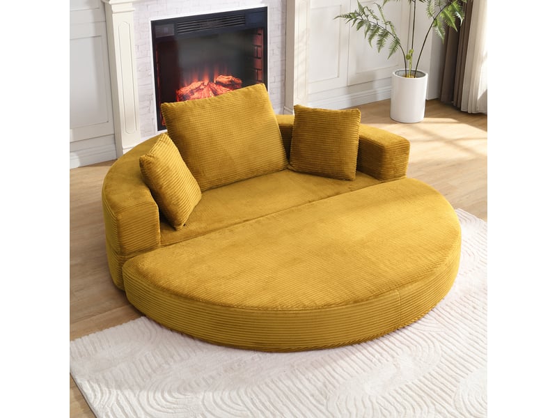  Canapé‑lit ovale modulable sans structure 173 x 176 cm, autoportant, revêtement velours côtelé, livré avec coussins, canapé‑lit pliable multifonction Fay Lum - Conforama D