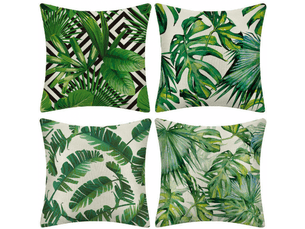 Lot de 4 housse de coussin - extérieur housse de coussin, lot de 4 imperméable plante tropicale verte motif canapé taie d'oreiller pour patio jardin salon chambre décoration, 45x4, 45 x 45 cm