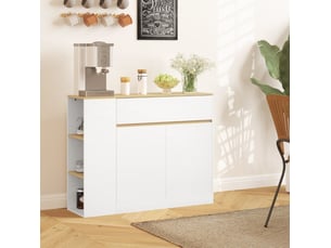 Buffet 105 x 30 x 81,5 cm blanc en panneau de particules, rangement avec portes, tiroir et étagères