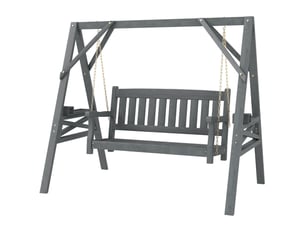 Balançoire de jardin 2 places, banc-balançoire en bois avec étagères, porte-gobelets et chaînes métalliques, grise