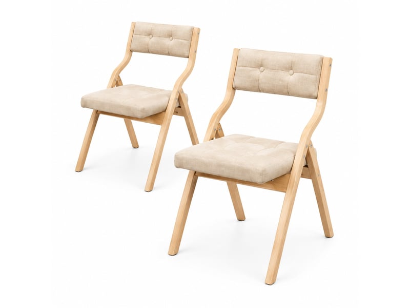  Chaise pliante 2 pièces 61x48x77 cm, dossier incliné 110° et assise surdimensionnée, coussin moelleux en velours, structure en bois, couleur kaki  - Conforama A
