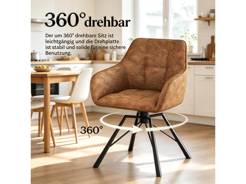  Chaises de salle à manger pivotantes 360° avec accoudoirs  - simili cuir marron clair 58,5 × 82,5 × 54,5 cm  - Conforama E