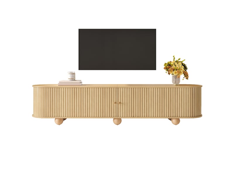  Meuble tv bas à portes coulissantes 180 cm naturel homvra  - Conforama A