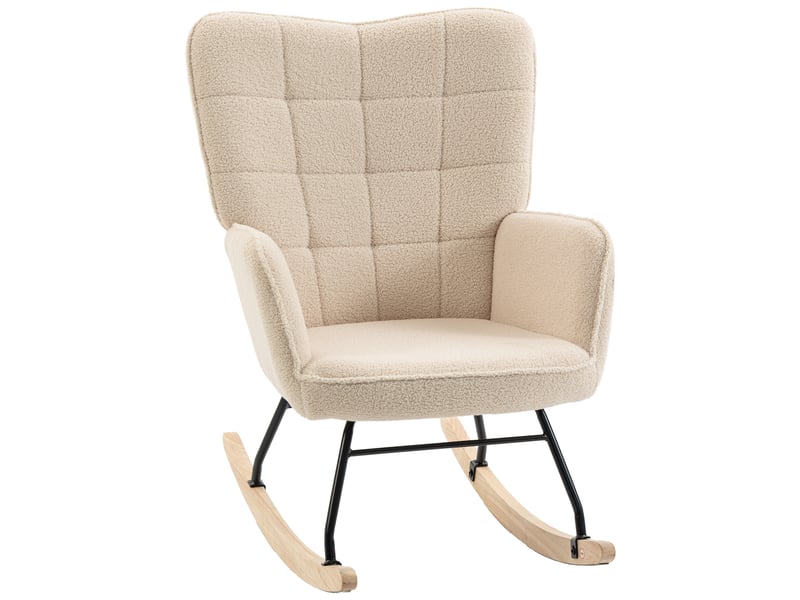  Fauteuil à bascule rembourré en bois et acier pour salon et chambre, 71 x 98 x 101 cm, beige  - Conforama B