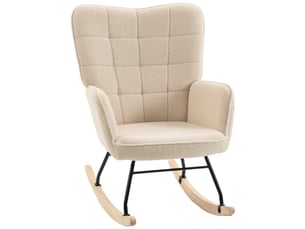 Fauteuil à bascule rembourré en bois et acier pour salon et chambre, 71 x 98 x 101 cm, beige