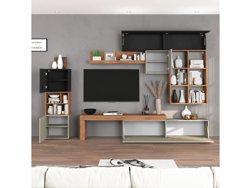  Ensemble mural de salon moderne 3 pièces chronos n°7 - gris tourterelle  - Conforama E