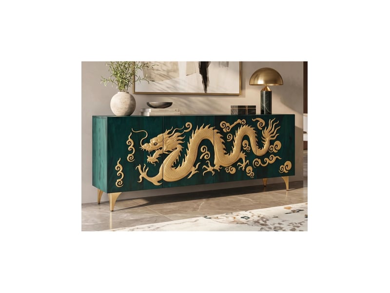  Buffet ryujin 177 cm – bois de manguier turquoise et doré – 4 portes  - Conforama B