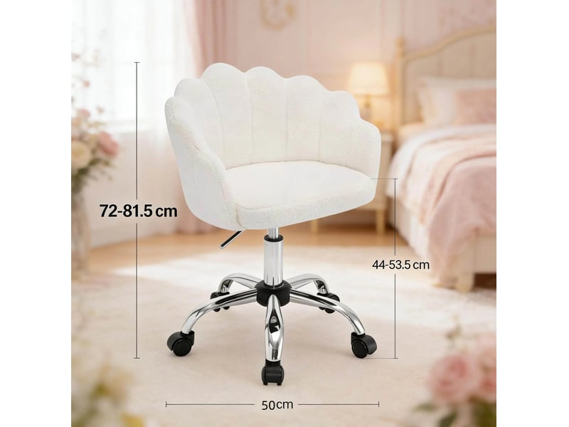 Chaise de bureau fleur avec hauteur réglable et roulettes en tissu cachemire, crème blanc - Conforama E