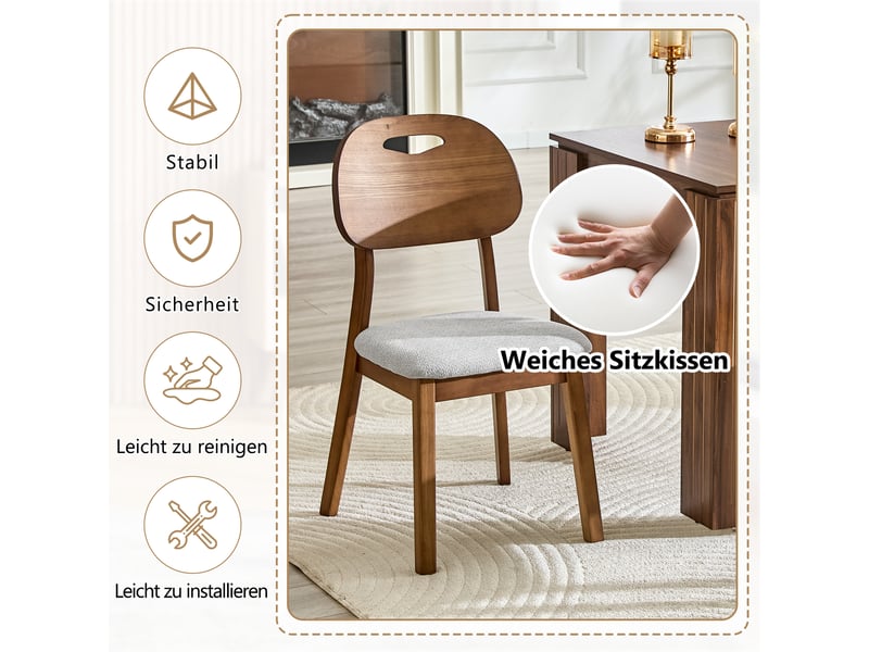  Lot de 2 chaises de salle à manger,50x44x88 cm,bois d'hévéa,gris  - Conforama D