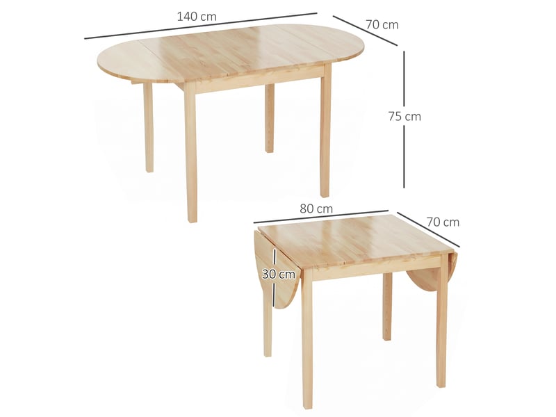  Table de salle à manger pliante ovale en bois massif 2 abattants peu encombrante 140l x 70l x 75h cm  - Conforama E