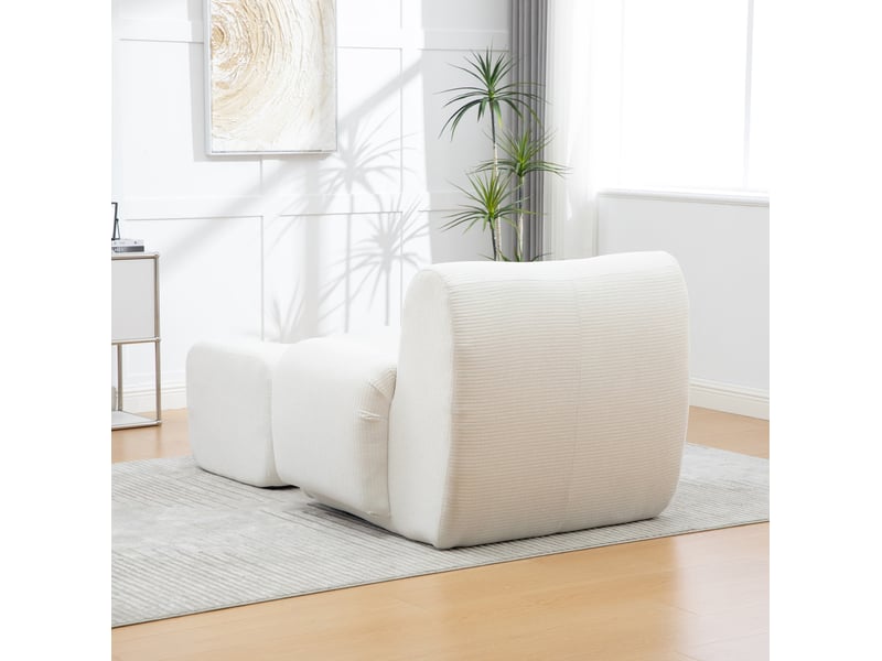  Fauteuil avec pouf en chenille ivoire, mousse haute élasticité 30d, emballage sous vide, sans montage  - Conforama D