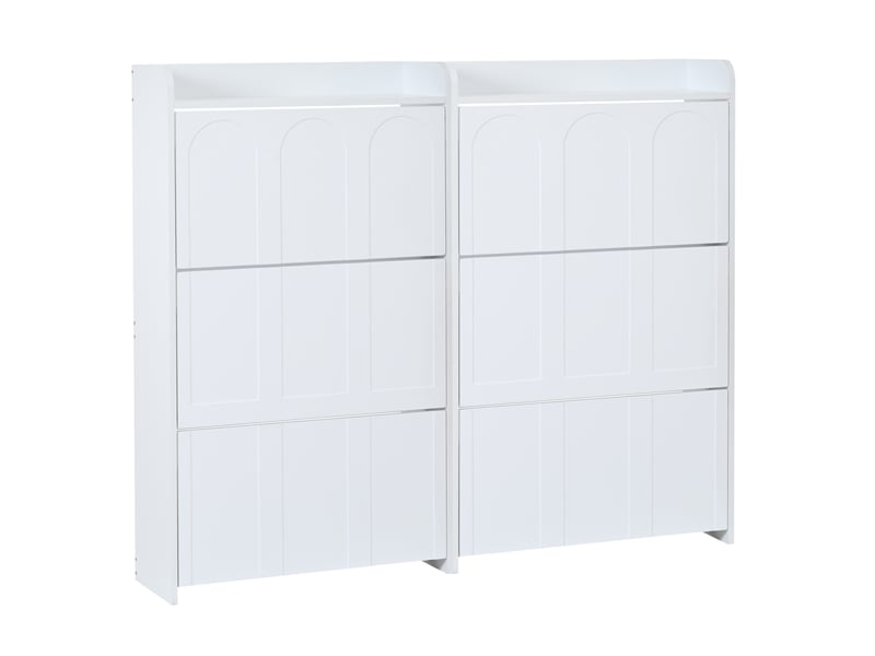 Lot de 2 meubles à chaussures 140 x 25 x 120 cm blanc mdf, 6 portes abattantes et 12 compartiments  - Conforama D
