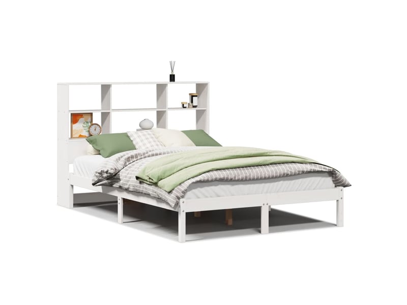  Lit double- lit adulte -  lit bibliothèque sans matelas blanc 160x200 cm bois pin massif  - Conforama A
