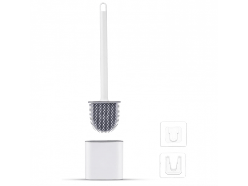  Brosse wc - brosse wc et support - blanc - 390 x 98 x 43 mm - suspendue - silicone - brosse wc à poser au sol  - Conforama A