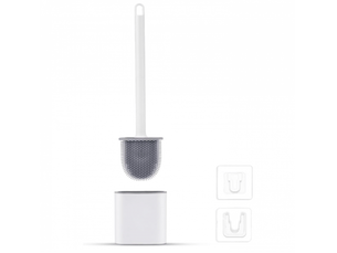 Brosse wc - brosse wc et support - blanc - 390 x 98 x 43 mm - suspendue - silicone - brosse wc à poser au sol