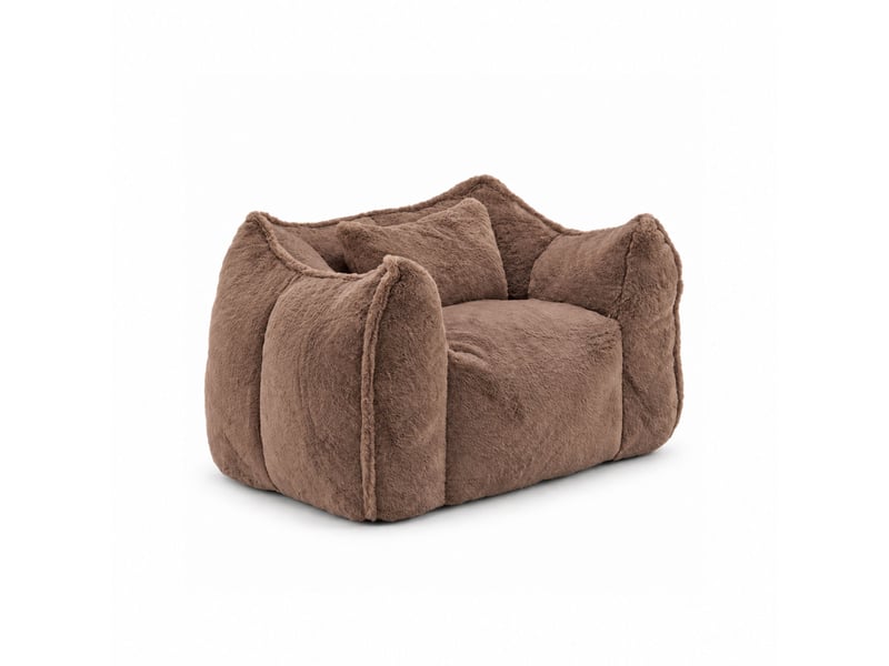  Fauteuil pouf paresseux en fausse fourrure, sans montage, rempli de mousse déchiquetée haute densité, design ergonomique,khaki  - Conforama A