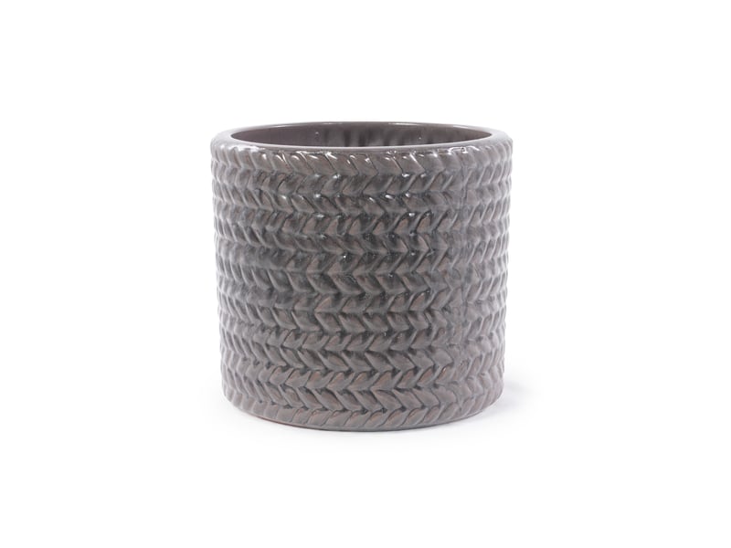  Pot de plantation en céramique ø31 cm – gris brillant – relief chevrons, drainage et résistant au gel  - Conforama D