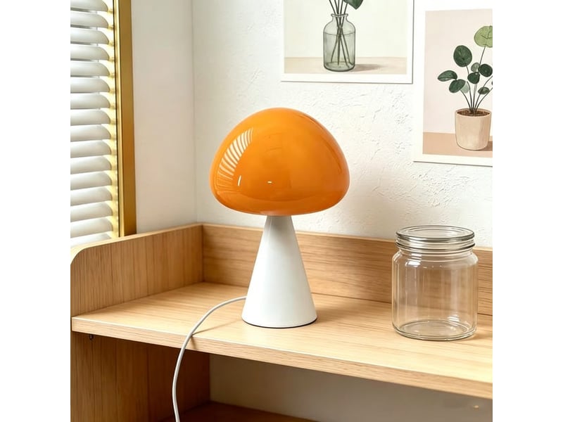  Lampe de table champignon style français – ambiance lumineuse, déco pour bureau et chevet-orange  - Conforama E