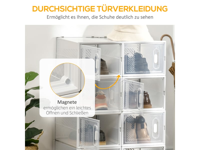 Lot de 8 boîtes à chaussures,28x36x21 cm,portes magnétiques,plastique,transparent - Conforama E