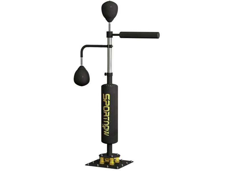  Station de boxe réglable en acier noir avec 2 speedballs et barre rotative, pour entraînement complet à domicile  - Conforama A