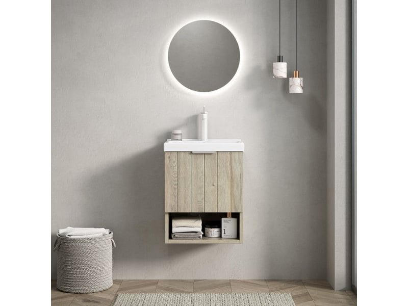  Meuble lavabo kairo - céramique - 42cm - chêne crème - portes doubles - étagère ouverte 42x32x53cm - Conforama D