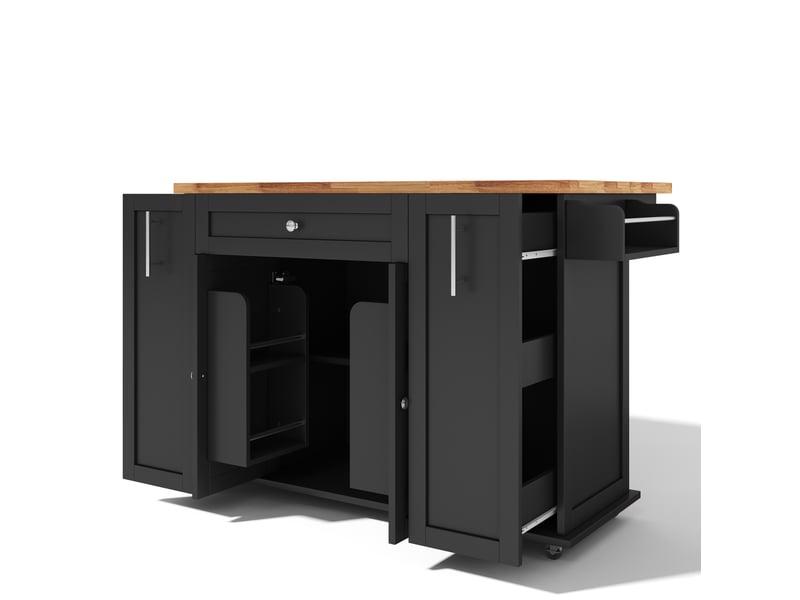  Desserte de cuisine mobile 120x45x87 cm plateau rabattable mdf noir et naturel  - Conforama D