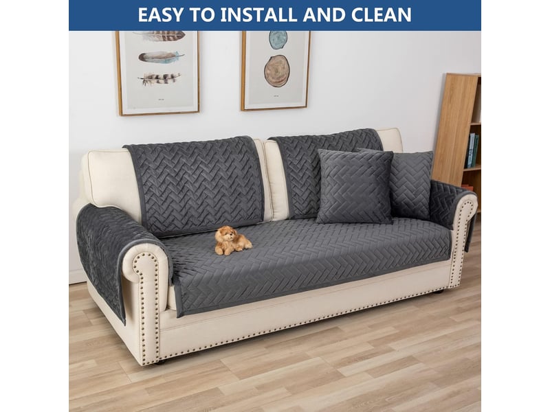 Housse de canapé 3 places avec accoudoirs – gris foncé, 90x160 cm, 1 pièce  - Conforama B