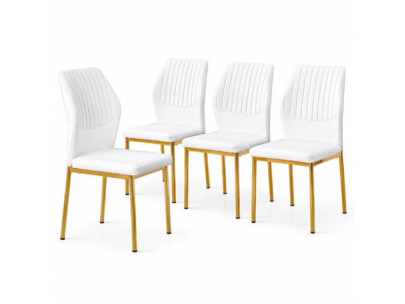  Lot de 4 chaises de salle à manger en similicuir pu blanc et métal doré  - Conforama A