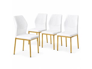 Lot de 4 chaises de salle à manger en similicuir pu blanc et métal doré