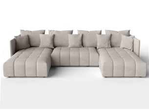 Canapé d'angle panoramique convertible <strong>AX LIVING </strong> <strong>Mersino</strong> 4 places Velours beige avec coffre de rangement