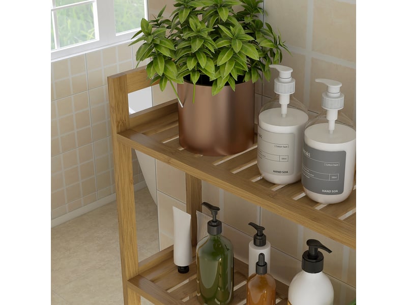  Meuble de rangement wc 68x20x165 cm 3 niveaux avec dispositif anti-basculement bambou naturel  - Conforama D