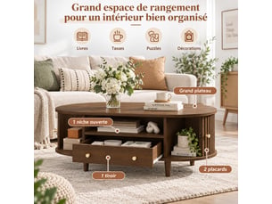 Table basse ovale coloris marron <strong></strong> <strong></strong> - 50 cmx100 cm