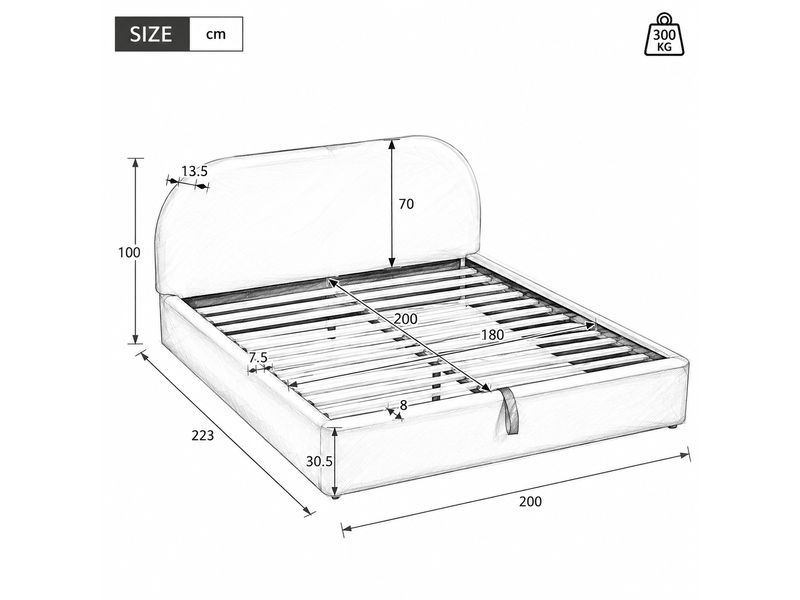  Lit coffre adulte 180 x 200 cm beige bouclé avec sommier à lattes tête de lit rembourrée matelas inclus hydraulique  - Conforama C