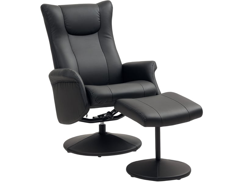  Fauteuil relax inclinable 360° noir en similicuir avec repose-pieds  - Conforama A