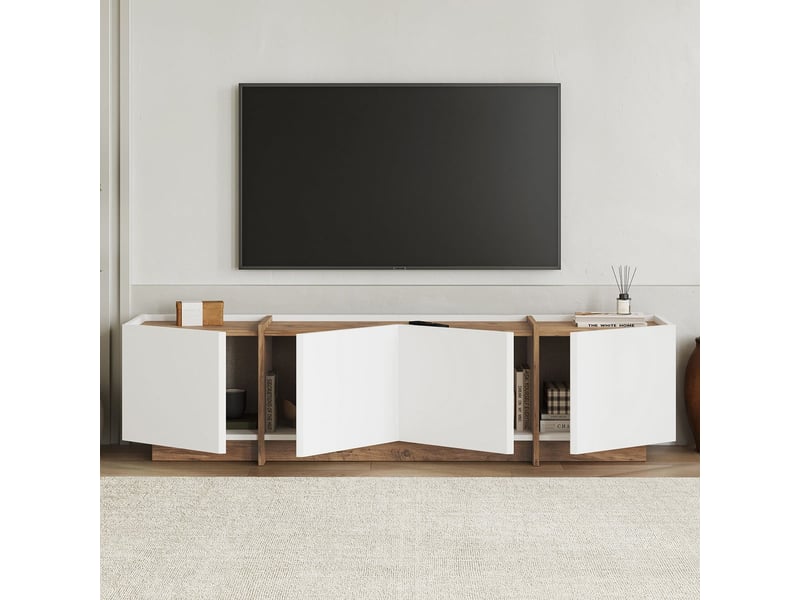  Support mural pour téléviseur avec portes à fermeture douce lowen - blanc  - Conforama D