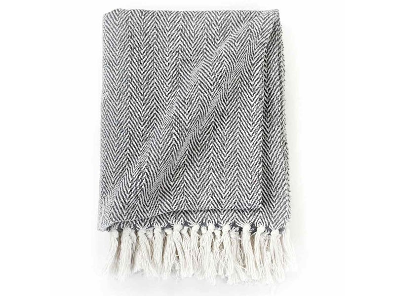  Couverture coton à chevrons 160x210 cm bleu marine  - Conforama C