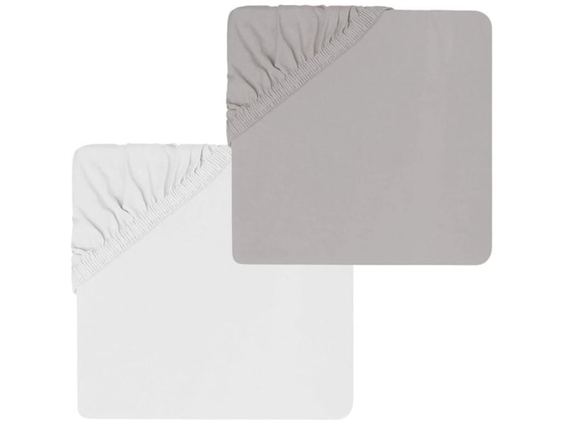  Drap housse bebe 2pcs jersey coton 60x120 cm blanc gris souris poche 15 cm maille extensible 1901580 - Conforama C