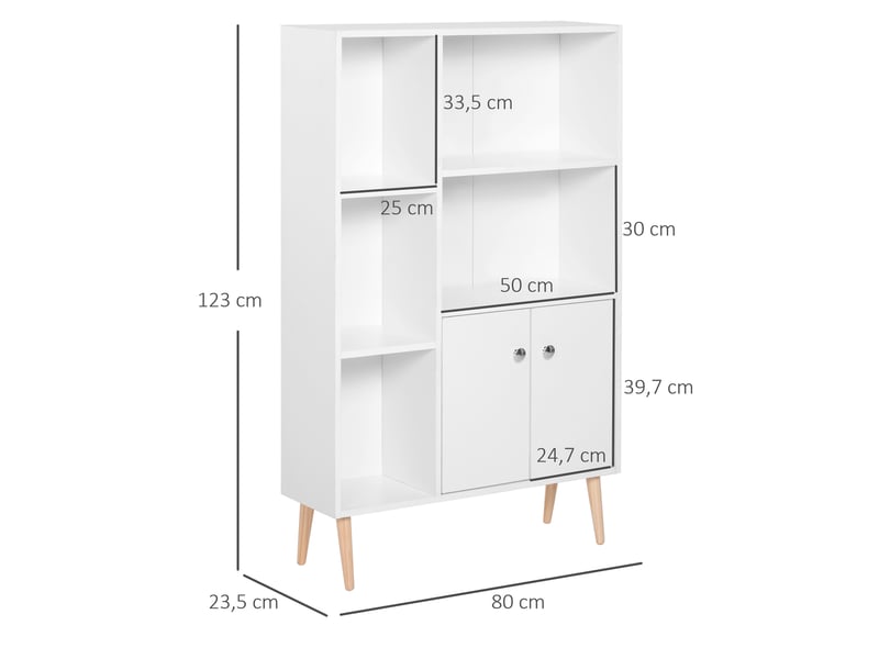  Bibliothèque 5 niches et placard 2 portes blanc 80 x 23,5 x 123 cm  - Conforama C