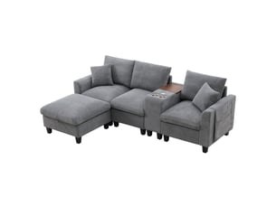 Canapé droit convertible HAVRYA 3 places Velours côtelé gris avec coffre de rangement