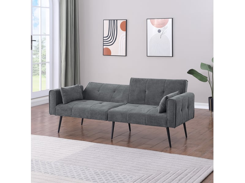  Canapé droit convertible 3 places en velours côtelé gris, dossier réglable et couchage pour petits espaces  - Conforama E