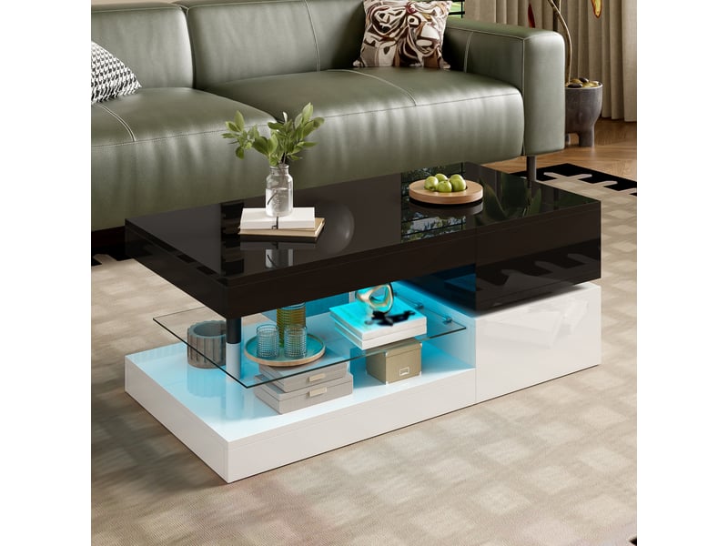  Table basse moderne avec éclairage led - éclairage led avec contrôle par application - bluetooth 90x45x35.5cm - Conforama A