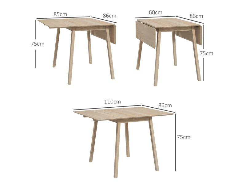  Table de salle à manger pliante, table de cuisine, 2 sections dépliables, 110 x 86 x 75 cm, naturelle  - Conforama E