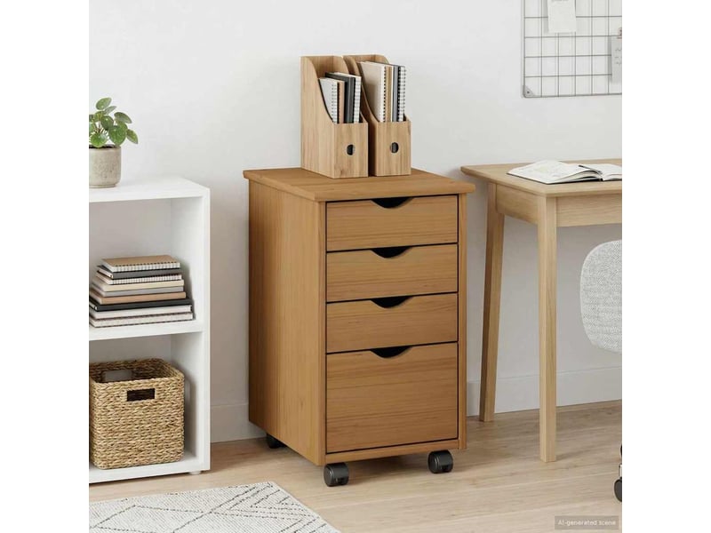  Caisson roulant de bureau moss brun miel 34 x 39 x 56 cm pin massif  - Conforama B
