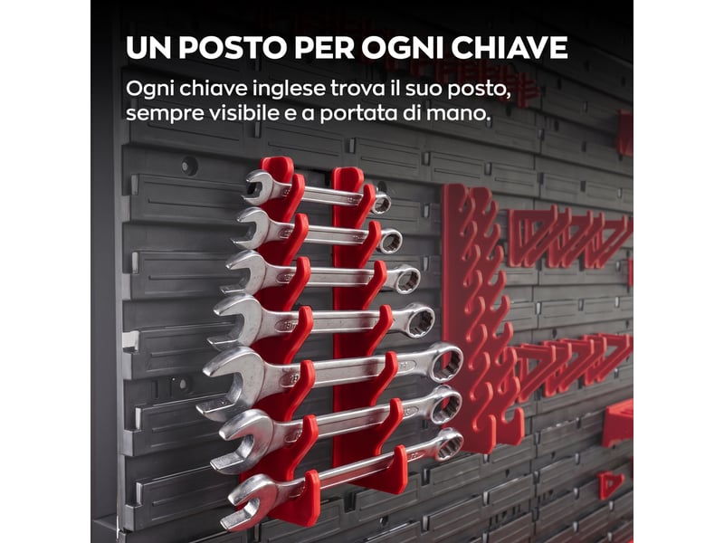  Peg medium - 4 panneaux perforés porte-outils d'atelier 68 pièces support de rangement mural en métal noir  - Conforama E